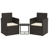 3 Piece Outdoor Sofa Set with Cushions Black Poly Rattan - Front View