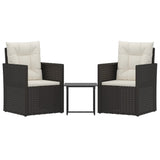 3 Piece Outdoor Lounge Set with Cushions Poly Rattan Black - Front View