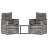 3 Piece Outdoor Lounge Set with Cushions Poly Rattan Grey - Front View