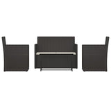 4 Piece Outdoor Lounge Set with Cushions Poly Rattan Black - Front View