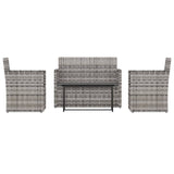 4 Piece Outdoor Lounge Set with Cushions Poly Rattan Grey - Front View