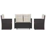 4 Piece Outdoor Lounge Set with Cushions Poly Rattan Black - Front View