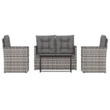 4 Piece Outdoor Lounge Set with Cushions Poly Rattan Grey - Front View