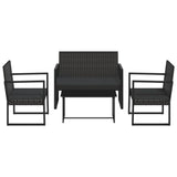 4 Piece Garden Lounge Set with Cushions Black Poly Rattan - Front View