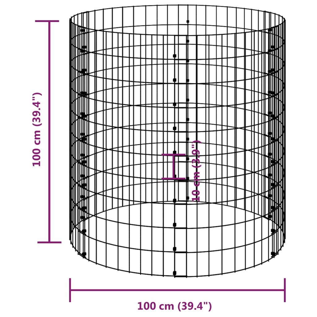 Circular Gabion Pole Galvanised Steel ?00x100 cm