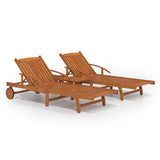 2 Piece Sunlounger Set with Table Solid Wood Acacia - Front View