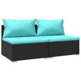 2 Piece Garden Lounge Set with Cushions Poly Rattan Black - Front View