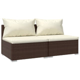 2 Piece Garden Lounge Set with Cushions Poly Rattan Brown - Front View