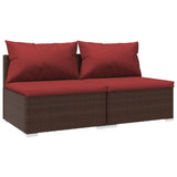 2 Piece Garden Lounge Set with Cushions Poly Rattan Brown - Front View