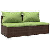 2 Piece Garden Lounge Set with Cushions Poly Rattan Brown - Front View