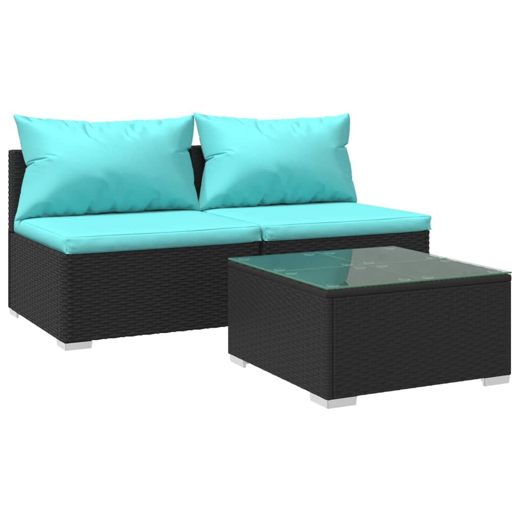 3 Piece Garden Lounge Set with Cushions Poly Rattan Black