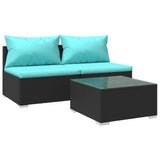 3 Piece Garden Lounge Set with Cushions Poly Rattan Black - Front View