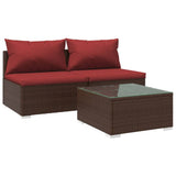 3 Piece Garden Lounge Set with Cushions Poly Rattan Brown - Front View