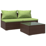 3 Piece Garden Lounge Set with Cushions Poly Rattan Brown - Front View