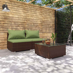 3 Piece Garden Lounge Set with Cushions Poly Rattan Brown