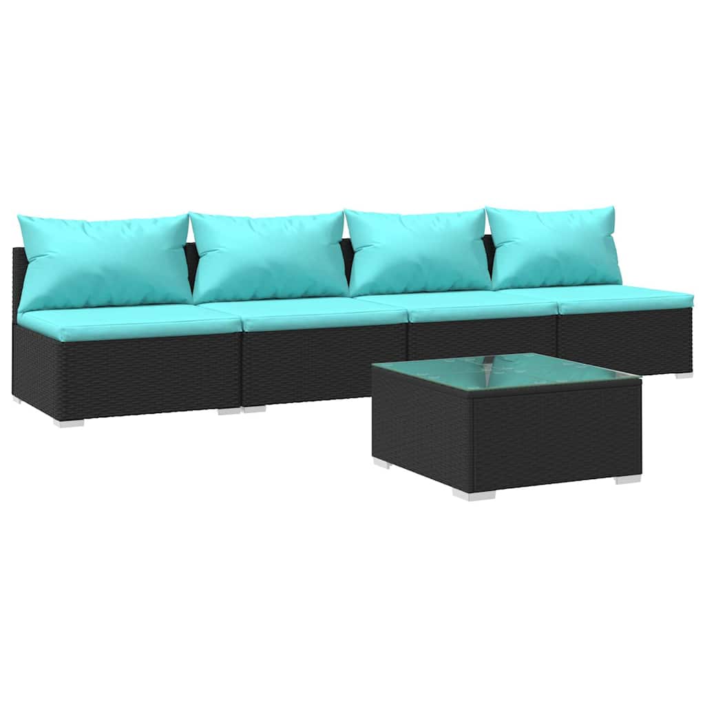 5 Piece Garden Lounge Set with Cushions Poly Rattan Black