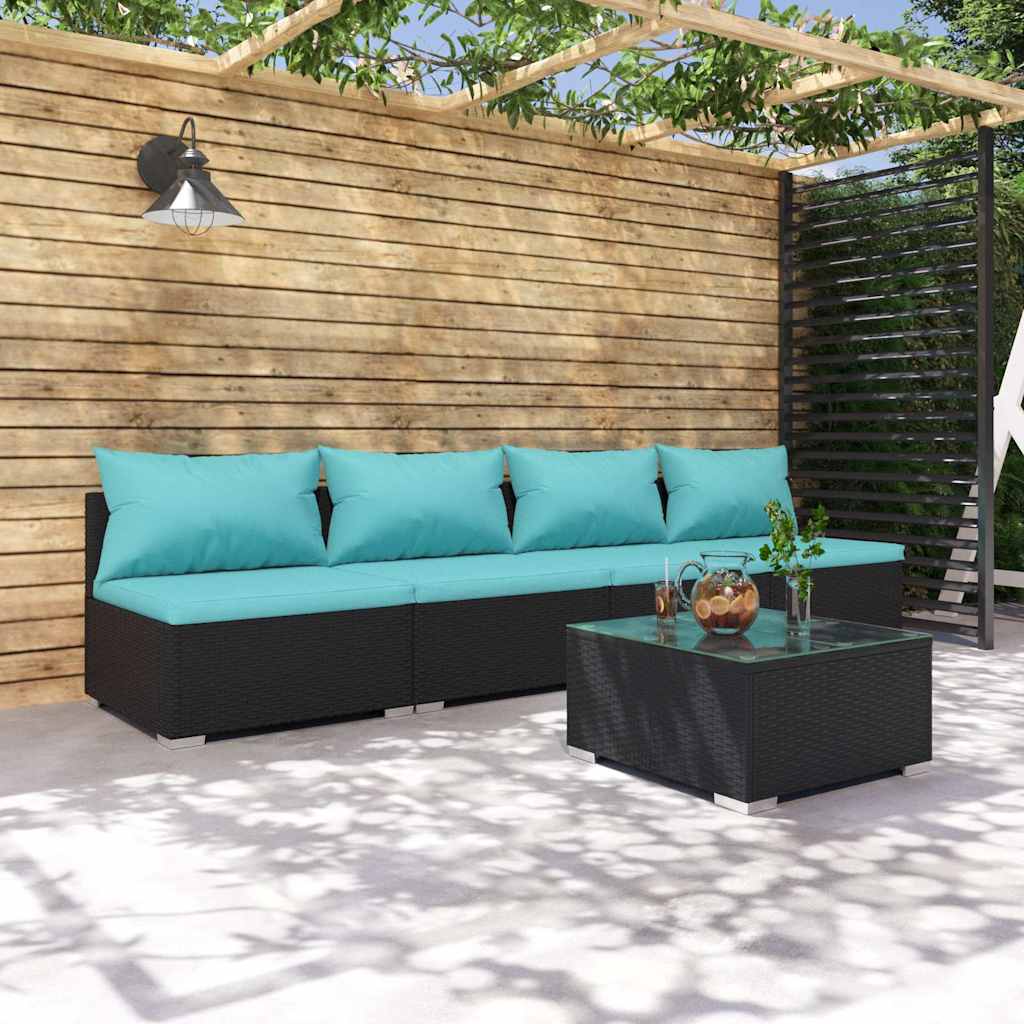 5 Piece Garden Lounge Set with Cushions Poly Rattan Black