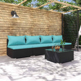 5 Piece Garden Lounge Set with Cushions Poly Rattan Black
