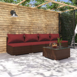 5 Piece Garden Lounge Set with Cushions Poly Rattan Brown