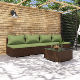 5 Piece Garden Lounge Set with Cushions Poly Rattan Brown