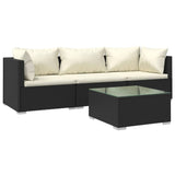 4 Piece Garden Lounge Set with Cushions Poly Rattan Black - Front View