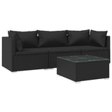 4 Piece Garden Lounge Set with Cushions Poly Rattan Black