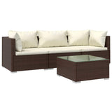 4 Piece Garden Lounge Set with Cushions Poly Rattan Brown - Front View