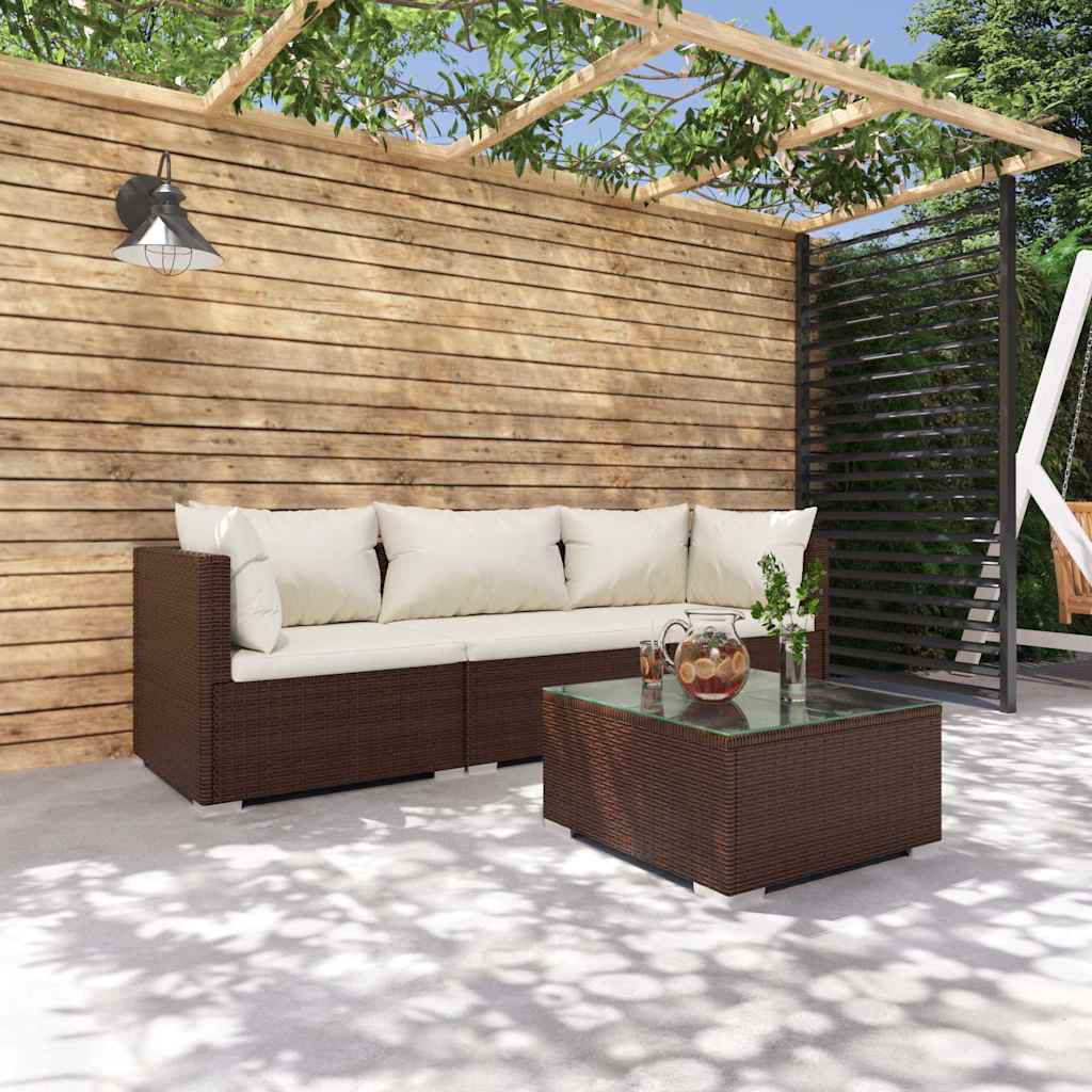 4 Piece Garden Lounge Set with Cushions Poly Rattan Brown