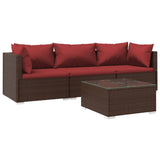 4 Piece Garden Lounge Set with Cushions Poly Rattan Brown - Front View