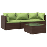 4 Piece Garden Lounge Set with Cushions Poly Rattan Brown - Front View