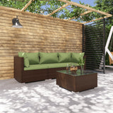 4 Piece Garden Lounge Set with Cushions Poly Rattan Brown