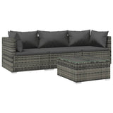 4 Piece Garden Lounge Set with Cushions Poly Rattan Grey - Front View