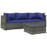 4 Piece Garden Lounge Set with Cushions Poly Rattan Grey - Front View