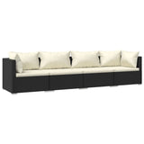 4 Piece Garden Lounge Set with Cushions Poly Rattan Black - Front View
