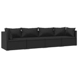 4 Piece Garden Lounge Set with Cushions Poly Rattan Black - Front View
