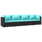 4 Piece Garden Lounge Set with Cushions Poly Rattan Black - Front View