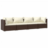4 Piece Garden Lounge Set with Cushions Poly Rattan Brown - Front View