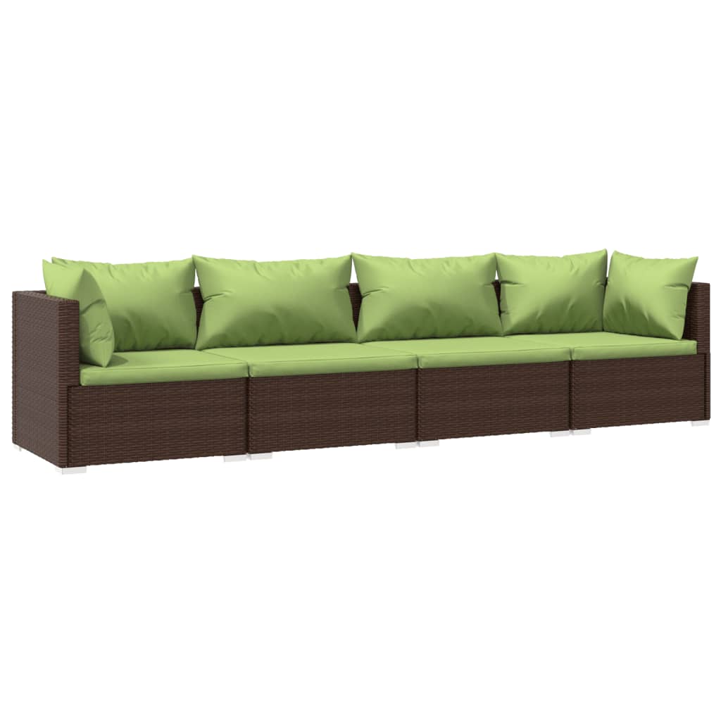 4 Piece Garden Lounge Set with Cushions Poly Rattan Brown