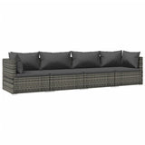 4 Piece Garden Lounge Set with Cushions Poly Rattan Grey - Front View
