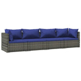 4 Piece Garden Lounge Set with Cushions Poly Rattan Grey - Front View