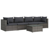 5 Piece Garden Lounge Set with Cushions Poly Rattan Grey - Front View
