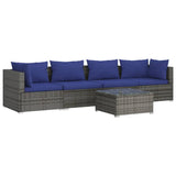 5 Piece Garden Lounge Set with Cushions Poly Rattan Grey - Front View