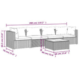 5 Piece Garden Lounge Set with Cushions Poly Rattan Grey - Extra Image