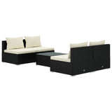 5 Piece Garden Lounge Set with Cushions Poly Rattan Black - Front View