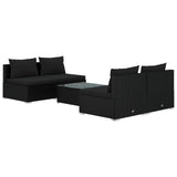 5 Piece Garden Lounge Set with Cushions Poly Rattan Black - Front View