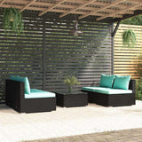 5 Piece Garden Lounge Set with Cushions Poly Rattan Black