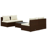 5 Piece Garden Lounge Set with Cushions Poly Rattan Brown - Front View