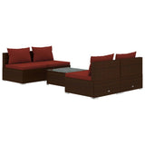 5 Piece Garden Lounge Set with Cushions Poly Rattan Brown - Front View