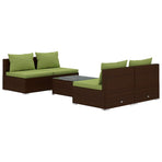 5 Piece Garden Lounge Set with Cushions Poly Rattan Brown