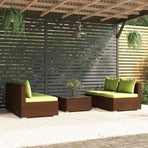 5 Piece Garden Lounge Set with Cushions Poly Rattan Brown